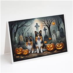 DAC2053GCA7P 5 x 7 in. Sheltie Spooky Halloween Greeting Cards & Envelopes - Pack of 8