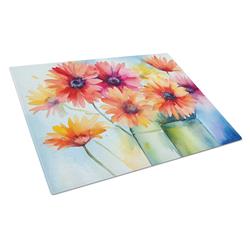 DAC1571LCB 15 x 12 in. Unisex Gerbera Daisies in Watercolor Glass Cutting Board - Large
