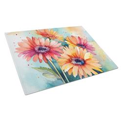 DAC1572LCB 15 x 12 in. Unisex Gerbera Daisies in Watercolor Glass Cutting Board - Large
