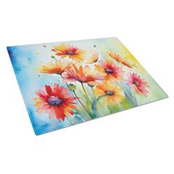DAC1573LCB 15 x 12 in. Unisex Gerbera Daisies in Watercolor Glass Cutting Board - Large