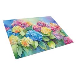 DAC1574LCB 15 x 12 in. Hydrangeas in Watercolor Glass Cutting Board - Large