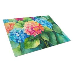 DAC1575LCB 15 x 12 in. Hydrangeas in Watercolor Glass Cutting Board - Large