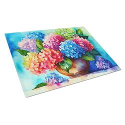 DAC1576LCB 15 x 12 in. Hydrangeas in Watercolor Glass Cutting Board - Large