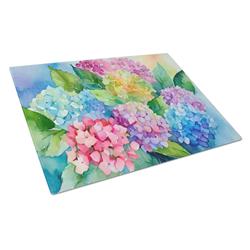 15 x 12 in. Unisex Hydrangeas in Watercolor Glass Cutting Board - Large
