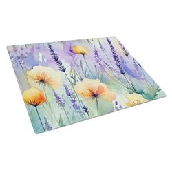 15 x 12 in. Unisex Lavender in Watercolor Glass Cutting Board - Large