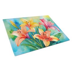 DAC1585LCB 15 x 12 in. Lilies in Watercolor Glass Cutting Board - Large
