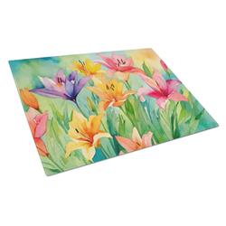 DAC1586LCB 15 x 12 in. Lilies in Watercolor Glass Cutting Board - Large