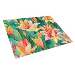 DAC1587LCB 15 x 12 in. Lilies in Watercolor Glass Cutting Board - Large