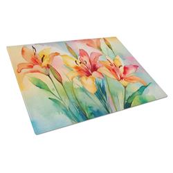 DAC1588LCB 15 x 12 in. Lilies in Watercolor Glass Cutting Board - Large
