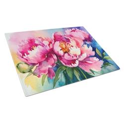 DAC1594LCB 15 x 12 in. Peonies in Watercolor Glass Cutting Board - Large