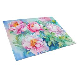 DAC1595LCB 15 x 12 in. Peonies in Watercolor Glass Cutting Board - Large