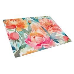 DAC1596LCB 15 x 12 in. Peonies in Watercolor Glass Cutting Board - Large