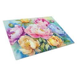DAC1597LCB 15 x 12 in. Peonies in Watercolor Glass Cutting Board - Large
