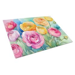 DAC1603LCB 15 x 12 in. Ranunculus in Watercolor Glass Cutting Board - Large