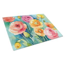 DAC1604LCB 15 x 12 in. Ranunculus in Watercolor Glass Cutting Board - Large