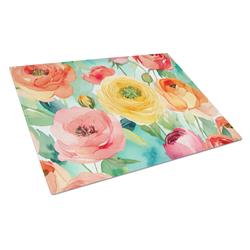 DAC1605LCB 15 x 12 in. Ranunculus in Watercolor Glass Cutting Board - Large