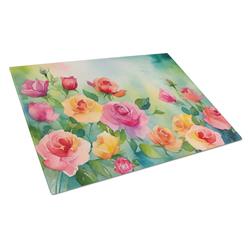 DAC1607LCB 15 x 12 in. Roses in Watercolor Glass Cutting Board - Large