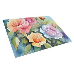 DAC1608LCB 15 x 12 in. Roses in Watercolor Glass Cutting Board - Large
