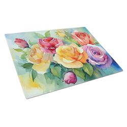 DAC1609LCB 15 x 12 in. Roses in Watercolor Glass Cutting Board - Large