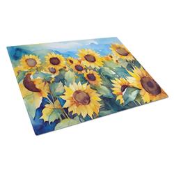 DAC1610LCB 15 x 12 in. Sunflowers in Watercolor Glass Cutting Board - Large