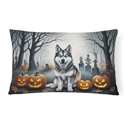 16 x 12 in. Unisex Alaskan Malamute Spooky Halloween Fabric Decorative Pillow