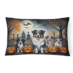 16 x 12 in. Unisex Australian Shepherd Spooky Halloween Fabric Decorative Pillow