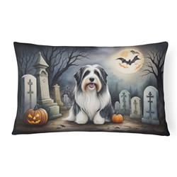 16 x 12 in. Unisex Bearded Collie Spooky Halloween Fabric Decorative Pillow