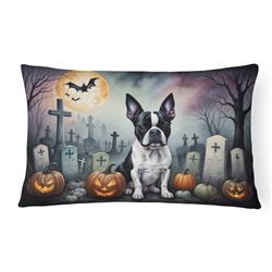 16 x 12 in. Unisex Boston Terrier Spooky Halloween Fabric Decorative Pillow