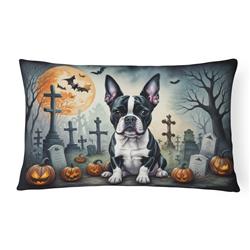 16 x 12 in. Unisex Boston Terrier Spooky Halloween Fabric Decorative Pillow