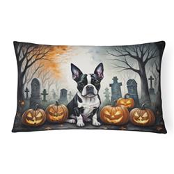16 x 12 in. Unisex Boston Terrier Spooky Halloween Fabric Decorative Pillow