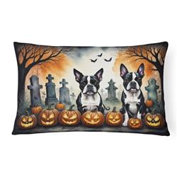 16 x 12 in. Unisex Boston Terrier Spooky Halloween Fabric Decorative Pillow