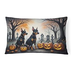 16 x 12 in. Unisex Doberman Pinscher Spooky Halloween Fabric Decorative Pillow
