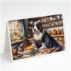 DAC1733GCA7P 5 x 7 in. Bearded Collie Fall Kitchen Pumpkins Greeting Cards & Envelopes - Pack of 8