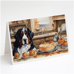 DAC1737GCA7P 5 x 7 in. Bernese Mountain Dog Fall Kitchen Pumpkins Greeting Cards & Envelopes - Pack of 8