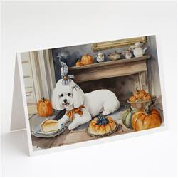 5 x 7 in. Unisex Bichon Frise Fall Kitchen Pumpkins Greeting Cards & Envelopes - Pack of 8