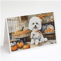 DAC1741GCA7P 5 x 7 in. Bichon Frise Fall Kitchen Pumpkins Greeting Cards & Envelopes - Pack of 8