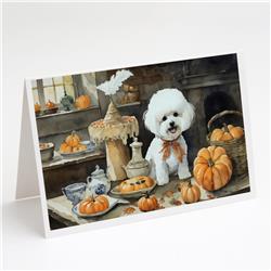 DAC1742GCA7P 5 x 7 in. Bichon Frise Fall Kitchen Pumpkins Greeting Cards & Envelopes - Pack of 8
