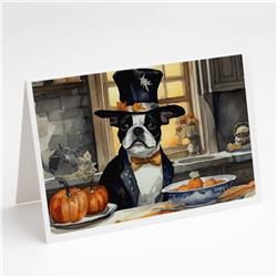 5 x 7 in. Unisex Boston Terrier Fall Kitchen Pumpkins Greeting Cards & Envelopes - Pack of 8