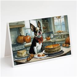5 x 7 in. Unisex Boston Terrier Fall Kitchen Pumpkins Greeting Cards & Envelopes - Pack of 8