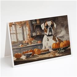 DAC1750GCA7P 5 x 7 in. Boxer Fall Kitchen Pumpkins Greeting Cards & Envelopes - Pack of 8