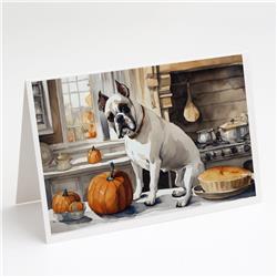 DAC1751GCA7P 5 x 7 in. Boxer Fall Kitchen Pumpkins Greeting Cards & Envelopes - Pack of 8