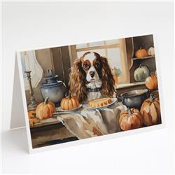 5 x 7 in. Unisex Cavalier Spaniel Fall Kitchen Pumpkins Greeting Cards & Envelopes - Pack of 8