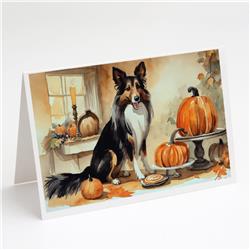 DAC1765GCA7P 5 x 7 in. Collie Fall Kitchen Pumpkins Greeting Cards & Envelopes - Pack of 8