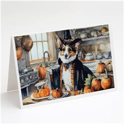DAC1766GCA7P 5 x 7 in. Corgi Fall Kitchen Pumpkins Greeting Cards & Envelopes - Pack of 8