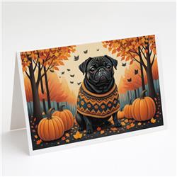 5 x 7 in. Unisex Black Pug Fall Greeting Cards & Envelopes - Pack of 8