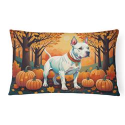 16 x 12 in. Unisex White Pit Bull Terrier Fall Fabric Decorative Pillow