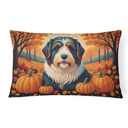 16 x 12 in. Unisex Bearded Collie Fall Fabric Decorative Pillow