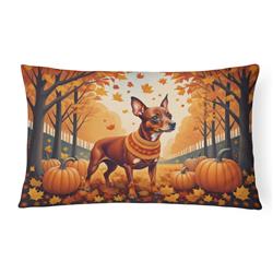 16 x 12 in. Unisex Red Miniature Pinscher Fall Fabric Decorative Pillow