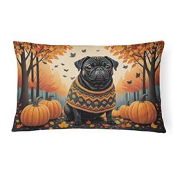 16 x 12 in. Unisex Black Pug Fall Fabric Decorative Pillow