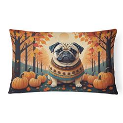 16 x 12 in. Unisex Fawn Pug Fall Fabric Decorative Pillow